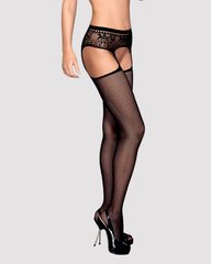 Сітчасті панчохи-стокінги з мереживним поясом Obsessive Garter stockings S307, XL/XXL, чорні, імітація