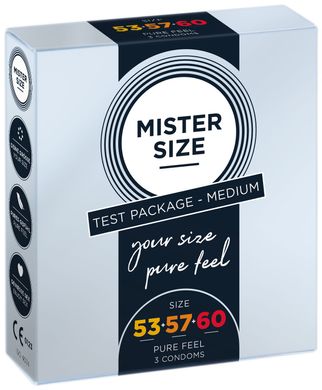 Набір презервативів Mister Size - pure feel - 53–57–60 (3 condoms), 3 розміри, товщина 0,05 мм