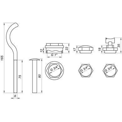 Комплект футорок секційного радіатора CRISTAL NR-2014 3/4″ з 2-кронштейнами (HT 405)
