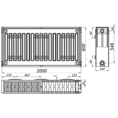 Радіатор сталевий панельний QUEEN THERM 22 бок 600х2000