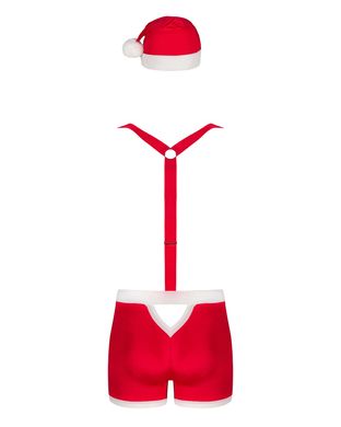 Чоловічий еротичний костюм Санта-Клауса Obsessive Mr Claus S/M, боксери на підтяжках, шапочка з помпоном