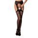 Сітчасті панчохи-стокінги Passion S020 One Size, Black, ажурний візерунок, імітація пояса з гартерам