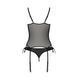 Корсет зі шнурівкою Passion NESSY CORSET S/M black, стрінги з відкритим доступом, пажі для панчіх
