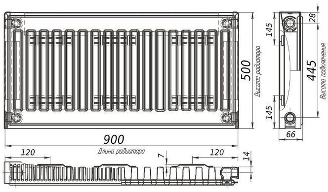 Радіатор сталевий панельний KALDE 11 бок 500x900
